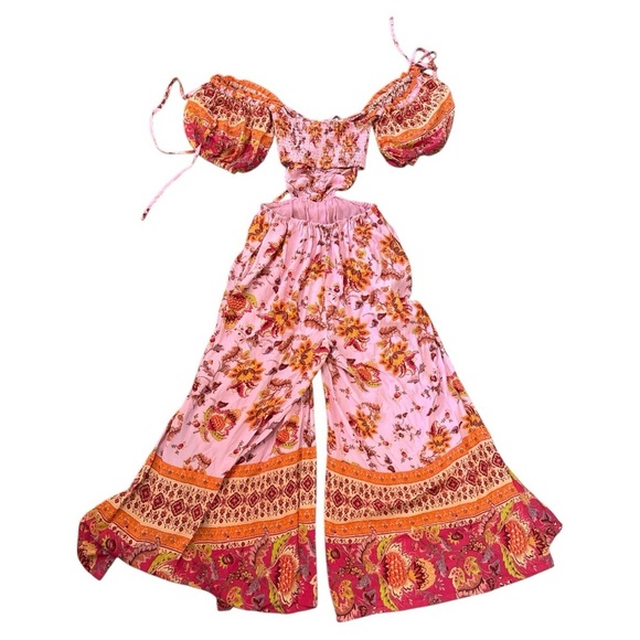 Free People Bali Citrus Skies One Piece Wide Leg Jumpsuit Size Extra Small NWT - Picture 7 of 8